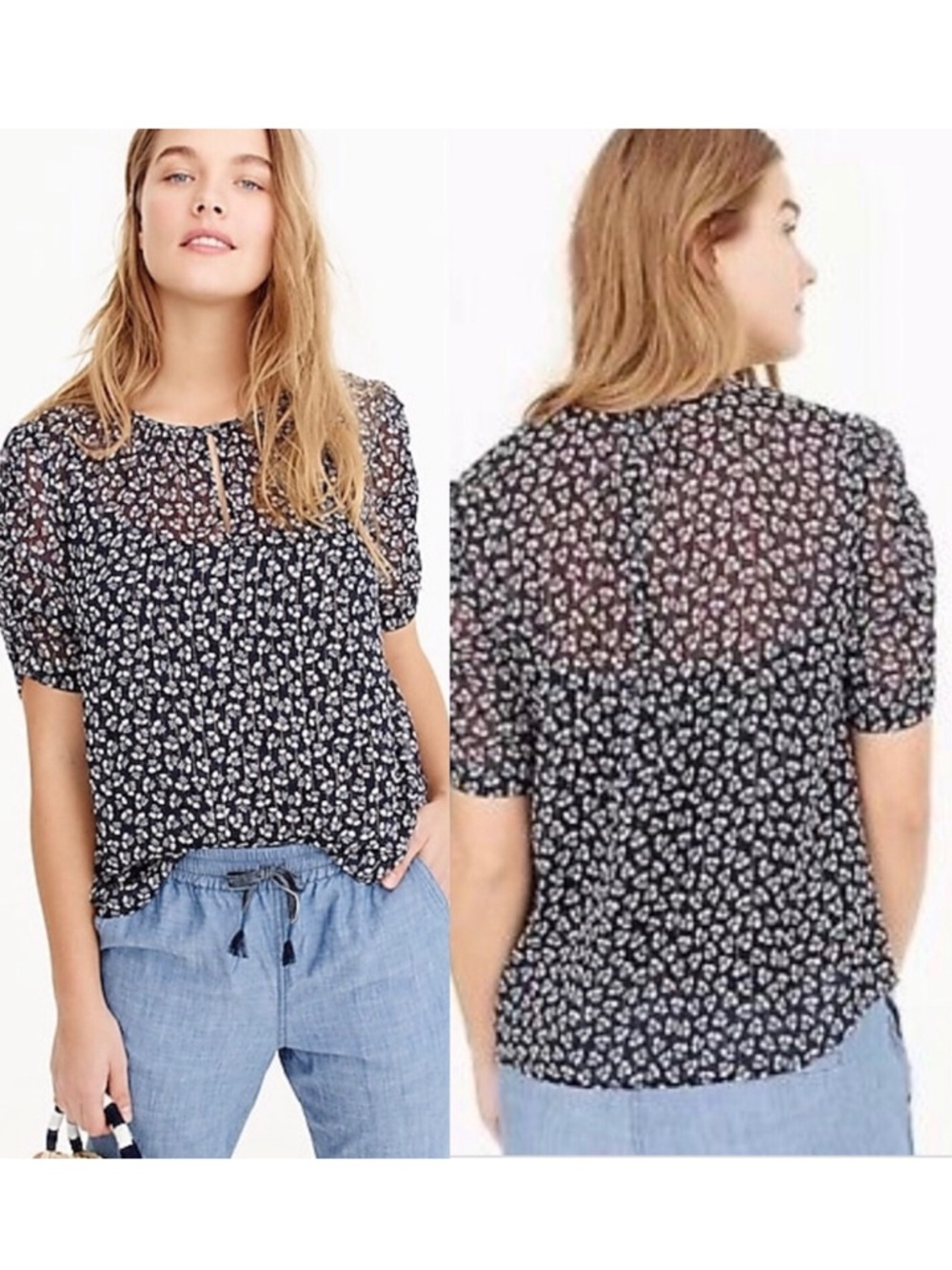 J. Crew Ruched Sleeve Sparkle Floral Top SMALL